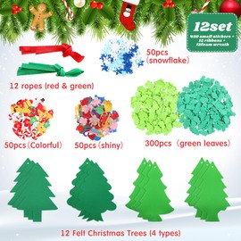 Fumete 474 Pcs Christmas Craft for Foam Sticker with 12 Foam Wreath Xmas Tree 450 Christmas Diverse Foam Sticker 12 Ribbon Christmas Decoration Party Favor Fun Classroom Home Activity (Xmas Tree)