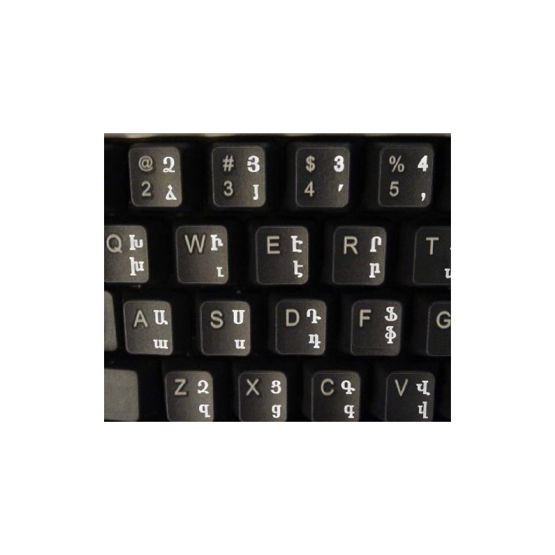 ARMENIAN KEYBOARD STICKERS with WHITE LETTERING TRANSPARENT BACKGROUND for DESKTOP,