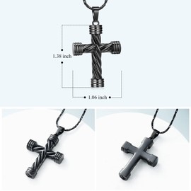 QGJNSGC Cremation Cross Necklace for Ashes Stainless Steel Cross Urn Pendant Ash Holder Memorial Jewellery, Stainless Steel