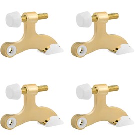OBTANIM 4 Pack Hinge Pin Door Stopper Heavy Duty Metal Adjustable Door Stops with Rubber Bumper Tips (Gold)