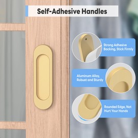 YogePote 8 Pack Self Stick Sliding Door Handles, Aluminum Alloy 4 Inch Self Adhesive Cabinet Knobs for Push-Pull Glass Barn Doors, Closets, Wardrobes, Windows (8, Champagne)