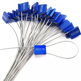 25cm 100pieces Aluminum Alloy Container Steel Wire Seal one-time Logistics Transport Terminal Cable tie tag Seal (Blue, 25CM)