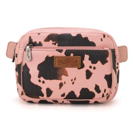 Wrangler Cow Print Waist Pack Western Belt Bag for Women with Adjustable Strap, Pink, 8.5 x 3.5 x 6 inches