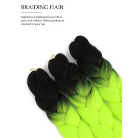Yamel Ombre Braiding Hair Kanekalon Braiding Hair Synthetic Hair Extensions for Braiding Crochet Twist Box Braids 24 Inch 2 Tone Ombre Black to Bright Green 3 Packs Jumbo Braiding Hair
