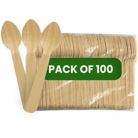 Ecowise Strong Disposable Wooden Spoons Pack of 100 Ecofriendly Biodegradable Disposable Wooden Cutlery Spoons Birchwood Wooden Cutlery Set for Birthday Party, Events, Christmas Party Picnic Wedding
