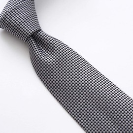 Ojier Men's Necktie/Jacquard Tie, 100% Silk Silk, Plain, Mini Plaid, Navy Blue, Silver, 06: silver