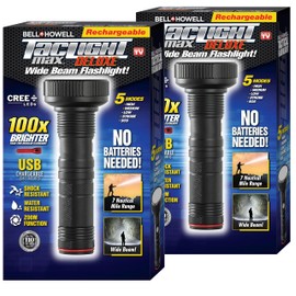 Bell+Howell Taclight Max Deluxe Ultra High-Powered Handheld Flashlight,1,000 Lumens-7,000K Cree LED, 5 Modes Rechargeable Shatter Resistant, Compact Outdoor Camping As Seen On TV - Set of 2