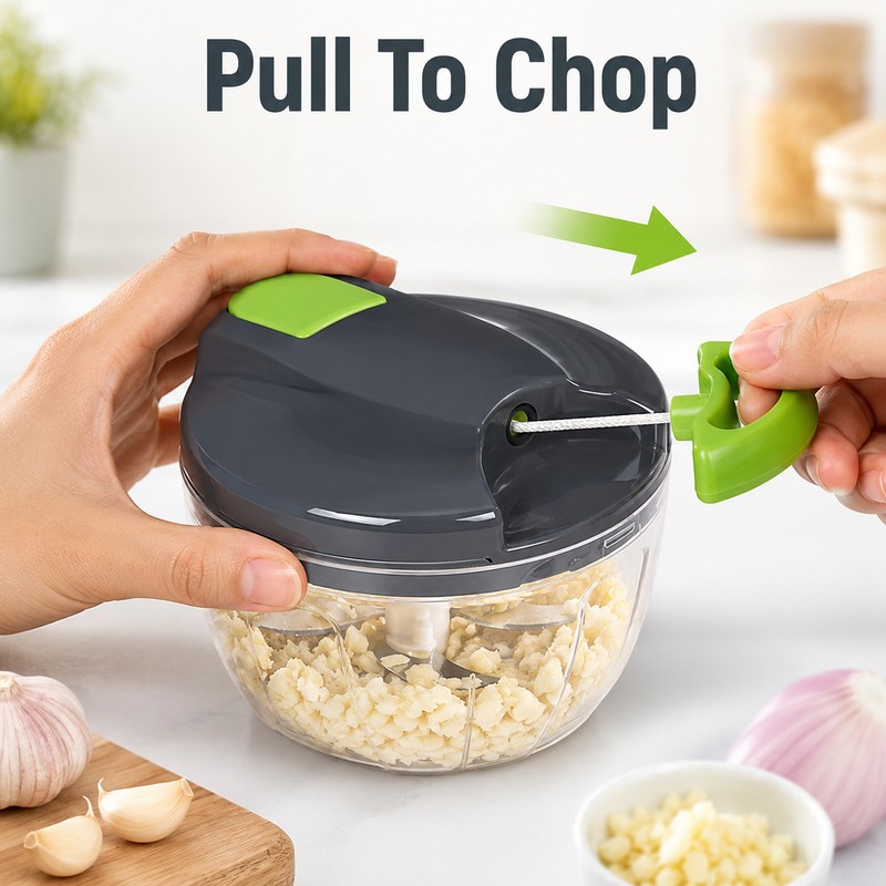 Manual Garlic Chopper for Food Prep - Pull-String Vegetable Mincer