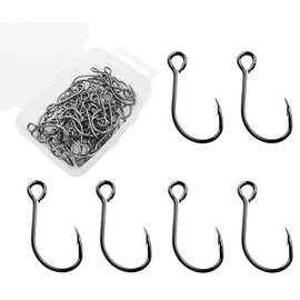 Inline Single Hook for Fishing Lure: 50pcs/Box Large Eye Fishing Hooks for Fishing Spoon Topwater Popper Treble Hook Replacement Size 8