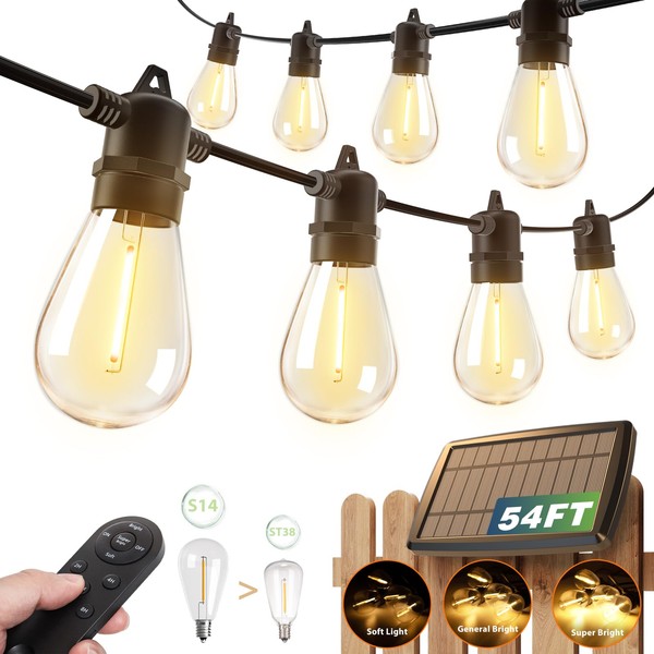 addlon 54FT(48+6) Solar String Lights Outdoor Waterproof with USB Charging