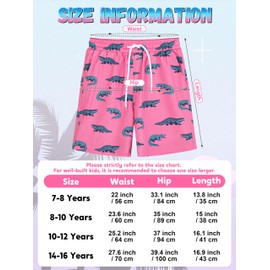 AlisOker - Traje de baño de 3/1 para niños, con UPF 50+, pantalones cortos de natación para niños con forro de malla, secado rápido, ropa de playa, Rosa (Crocodile Pink), 14-16 Años
