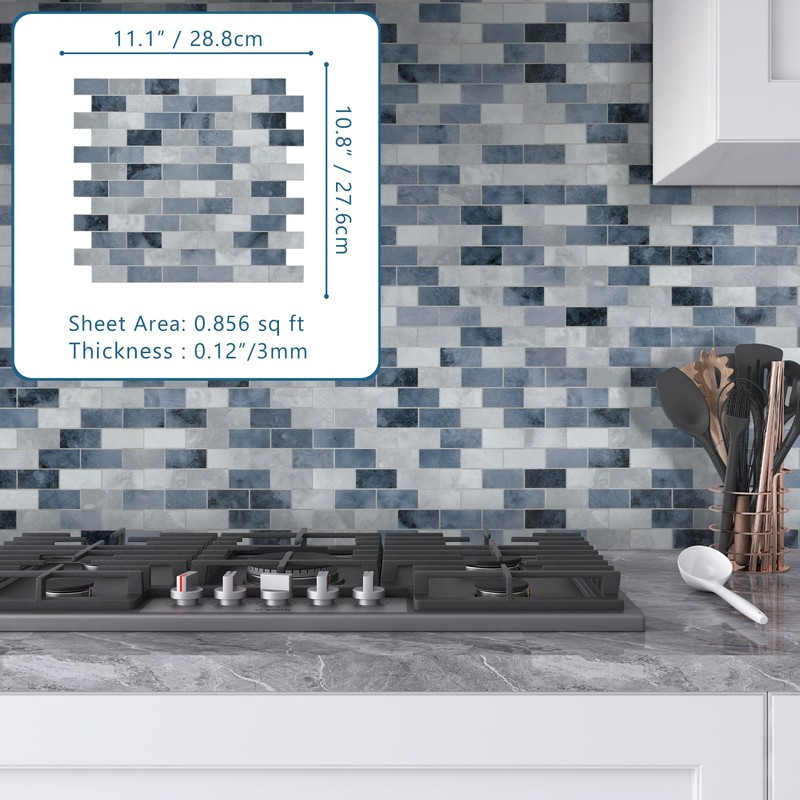 10-Sheet Subway Peel and Stick Backsplash Tile, 11.3" x 10.8"