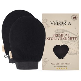 VELORIA Korean Exfoliating Mitt for Body - 2-Pack Exfoliating Glove Set - Dead Skin Remover for Body - Self-Tan Removal & Keratosis Pilaris Treatment