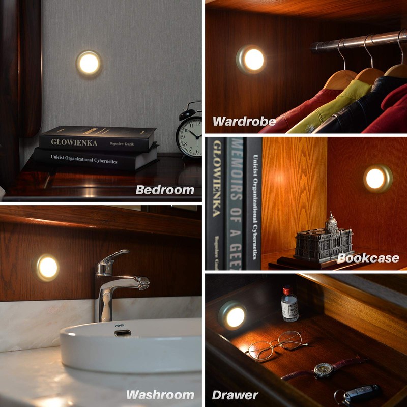 STAR-SPANGLED 5 Pack 2.8” Push Tap Lights, Stick on Touch