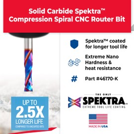 Amana Tool Spektra Extreme Tool Life Solid Carbide CNC Compression Spiral Router Bit, 46170-K, 1/4 D x 7/8 CH x 1/4 Shank x 2-1/2 Inch Long 2 Flute