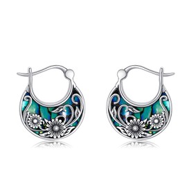 POPLYKE Sunflower Earrings for Women 925 Sterling Silver Hoop Earrings Abalone Sunflower Jewelry Gifts Birthday