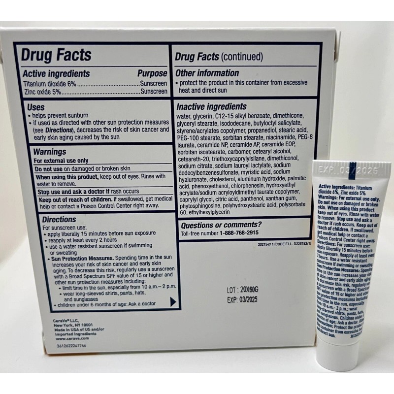 CeraVe Hydrating Mineral Sunscreen SPF 30 Face Lotion Travel Sz