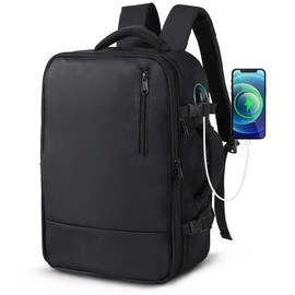TANTOMI Travel Backpack for Men Women,15.6 Inch Laptop Backpack Carry-On Bags for Work Business, Casual Daypack with USB Charging Port (Black)