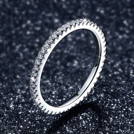 1.5MM Thin Band Eternity Rings Platinum Plated 925 Sterling Silver Cubic Zirconia Engagement Rings for Women Girls