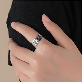 Dishowme Star Devil Ring Stainless Steel Vintage Band Cartoon Demon Finger Knuckle Statement Ring Adjustable Joint Jewelry for Women Men (Silver)