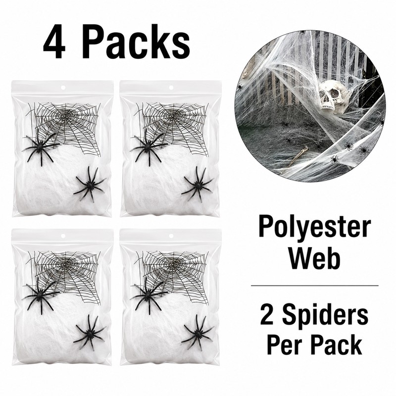 Halloween Spider Web Decorations for Party Décor – 4-Pack Stretchable
