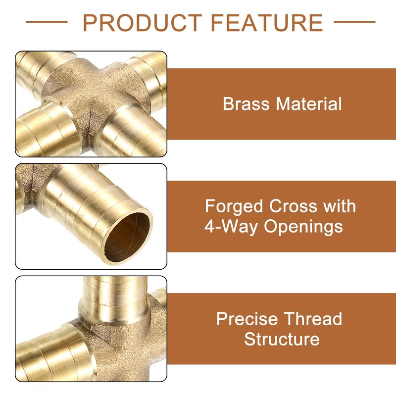 uxcell 4Pcs Brass 4 Way Pipe Fitting, 6mm Cross Barb