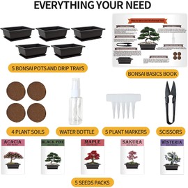 Meekear 5 Bonsai Tree Kit Complete Plant Growing Tools, Grow in Pot Indoor Bonsai Tree Starter Kit, Great Home Gardening Potted Plants DIY Gift for Adults