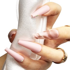 Press On Nails -Coffin Matte Brown French Tip Fake Nails | Salon Quality | 24 nail kit -12 Sizes with 48 Jelly tabs| Reusable Durable Effortless-Removal False Nails