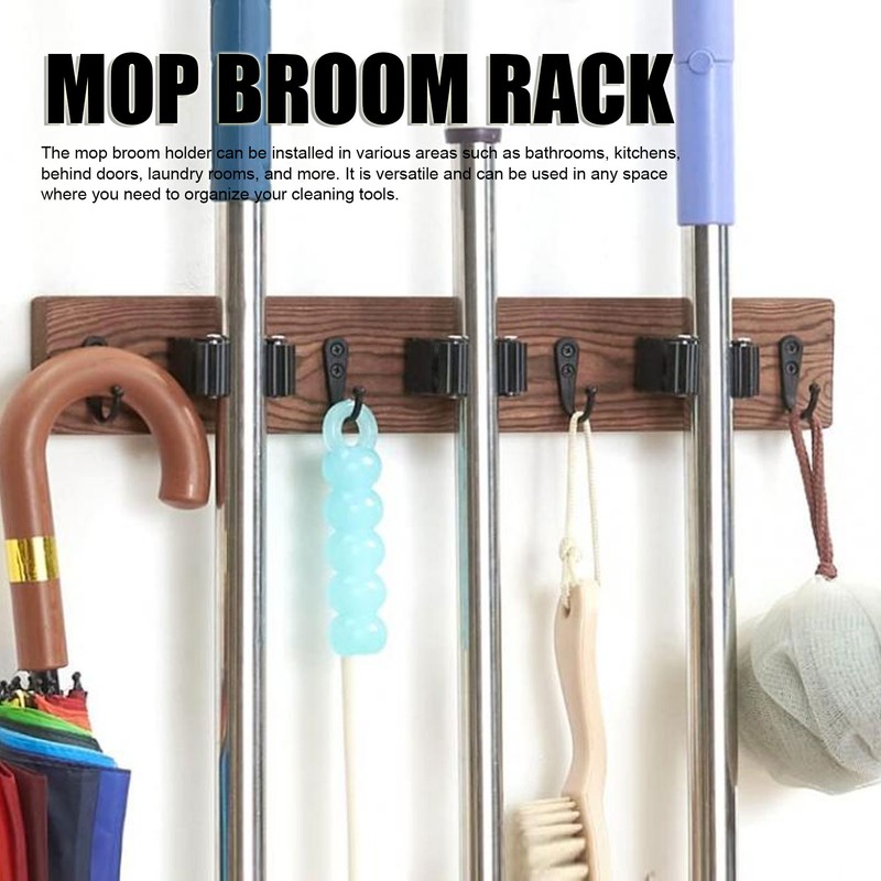 2pcs Mop Broom Holder 3 Positions 4 Hooks Wall Mount
