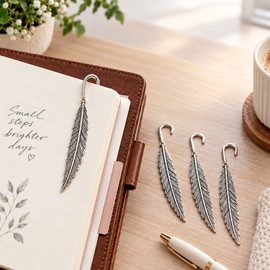 12-Piece Vintage Silver Feather Bookmarks – Zinc Alloy Metal Page Markers for Reading, Journaling and DIY Crafts