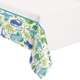 Vibrant Blue & Green Dinosaur Plastic Table Cover (137cm x 213cm) - Perfect for Kids' Parties & Themed Events - 1 Pc