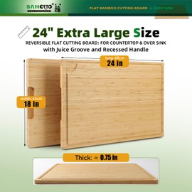 Extra Large 100% Organic Bamboo Cutting Board, 24x18 Inch Butcher Block Chopping/Carving Board with Handle and Juice Groove for Turkey, Meat, Vegetables, BBQ (XXL, 24" x 18"）