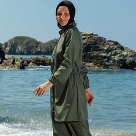 eo elif okur Islamic Long Sleeve Swimsuits for Women Modest Muslim 4 PCS | Full Cover Rash Guard Burkini | Arabic Swimwear (US, Alpha, Large, Regular, Regular, Standard, Green)