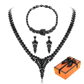 Wedding Jewelry Set for Bride Bridal Jewelry Set for Wedding Cubic Zirconia Necklace Earrings Bracelet Sets for Bride Silver Jewelry Set for Women Bridesmaid Jewelry Set for Wedding Costume Jewelry