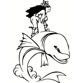 Wall Decal Funny Guy On A Jumping Fish Sticker for Home Living Room Bedroom Water Bowl Gold Fish Aquarium Removeable Cute Wall Decoration - Size: 9 in x 19 in