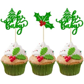 24 piezas de adornos para cupcakes con purpurina para árbol de Navidad, decoración de pasteles de Navidad, Navidad, Año Nuevo, día festivo, baby shower, suministros de fiesta de cumpleaños para niños