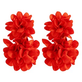 ALRNBY Flower Earrings for Women Trendy Big Flower Drop Dangle Earrings Dainty Double Fabric Floral Flower Earrings Black White Red Bohemian Statement Earrings Fashion Jewelry Gift (Red)