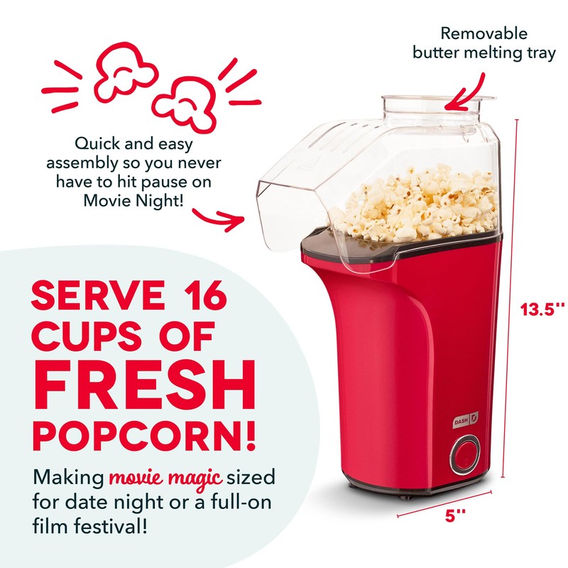 Dash Fresh Pop Popcorn Maker - Oil-Free, Air Popcorn Popper