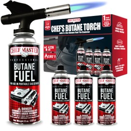 Butane Torch Lighter Combo w/ 4 x 8 oz. Butane Fuel by Chef Master, Refillable Kitchen Cooking Torch for Brulee, Dessert, Baking, Cafe, Hotel & Restaurant, Home Necessities & Kitchen Essentials -90014