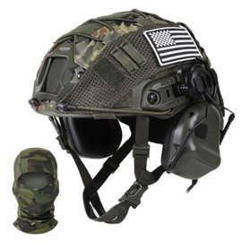 TUMHUTS Tactical Helmet with Headset,Adjustable Helmet with Helmet Cover and Fcae Mask for Cosplay Military Tactical Airsoft Gear (STE-F)