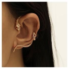 Allereya Punk Snake Ear Cuff Wrap Earrings Snake Ear Clip Wrap Earring Gold Crystal Snake Cuff Earrings Rhinestone Snake Climber Earrings Jewellery for Women and Girls (Gold)