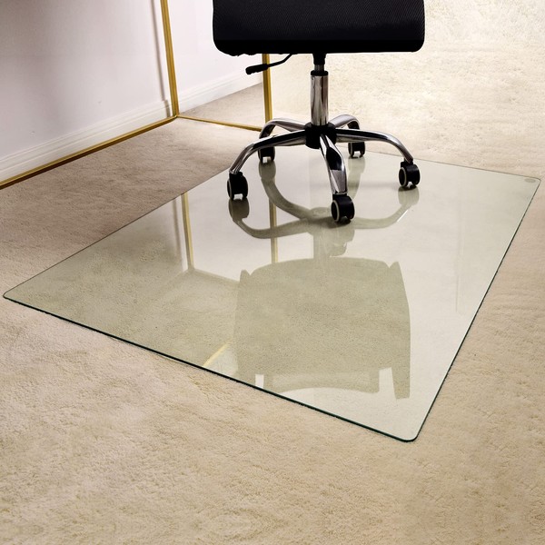 GLSLAND Office Chair Mat for Carpet - 36" x 46" Tempered Glass Floor Mat - for Office Chair on Carpet - 1/5" Thick Clear Computer Floor Mat with 4 Anti-Slip Pads