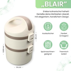 FRADABOX® Bento Lunchbox „Blair“, 2 Etagen, Premium Edelstahl Thermo Dose mit Fächern, Meal Prep Bento Box, Brot Joghurt und Salat, Brotdose groß für Erwachsene, spülmaschinenfest und auslaufsicher