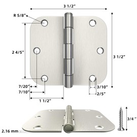 HOSOM 48 Pack Brushed Nickel Door Hinges 3.5 Inch with 5/8 Radius Corners, Interior Door Hinges