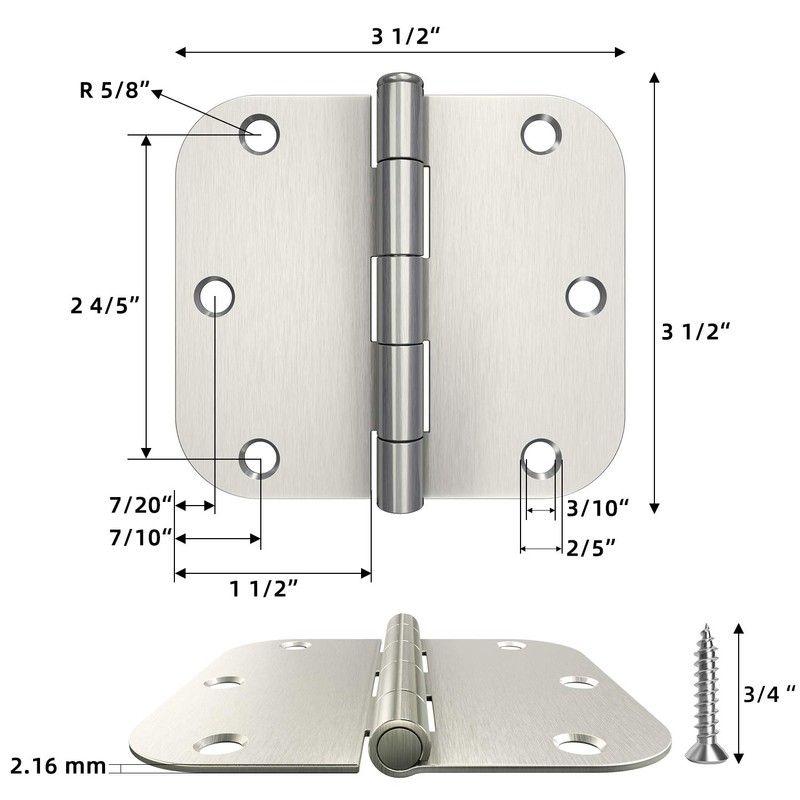 HOSOM 48 Pack Brushed Nickel Door Hinges 3.5 Inch with
