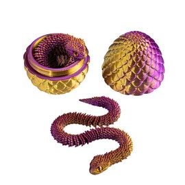 DGSHRHD 12 inch 3D Printed Snake Eggs with Snake Inside,3D Printed Animals,Easter Basket Stuffers,Executive Desk Toys,Articulated Crystal Toys for Kid Desk Decor,Easter Eggs,Gifts(Purple-Gold)