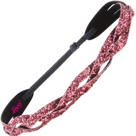 Hipsy REGULAR Size, Adjustable No Slip Sparkly Braided Bling Glitter Headband for Women Girls & Teens (Bling Glitter Pink Rose)