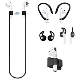 Loirtlluy 4 in 1 Anti-Lost Accessories for Airpods, Airpods Strap Magnetic Cord, Ear Hooks and Covers Compatible with Airpods 1 & 2, Airpods Watch Band Holder, Blac