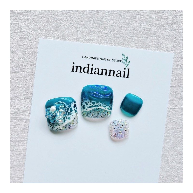 Blue Ocean Wave Pedi Tips - Pedi Tips Full Set