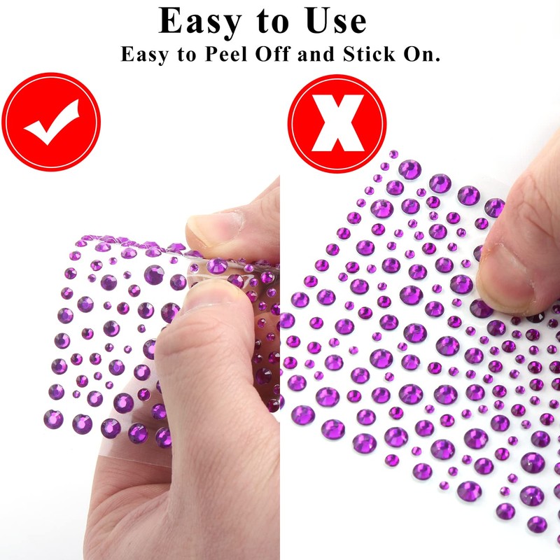 KIMOBER 325pcs Dark Purple Rhinestone Stickers,Self Adhesive Bling Gems Embellishment